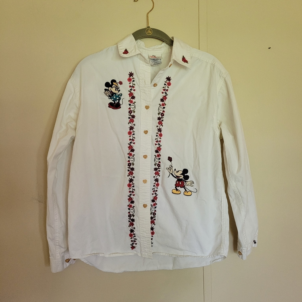 Vintage Disney Minny and Mickey Embroidered Button Down
